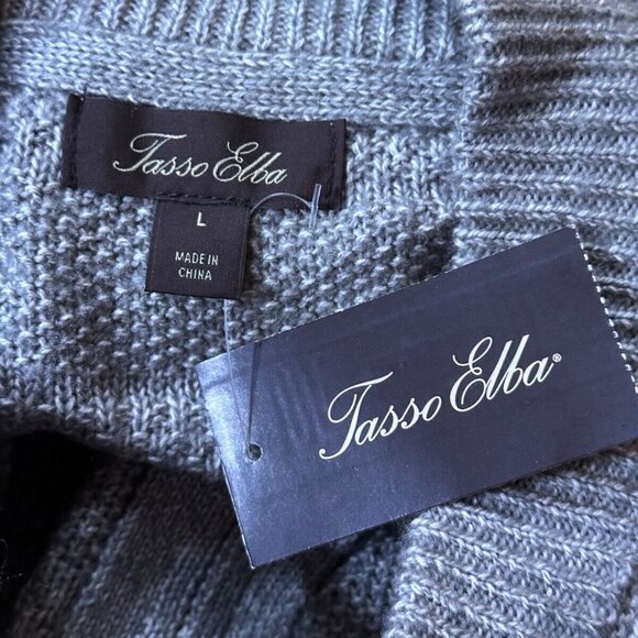 New Tasso Elba Sweater Large Mens Gray Sterling Heather Crotchet Knit Full Zip - Picture 6 of 8